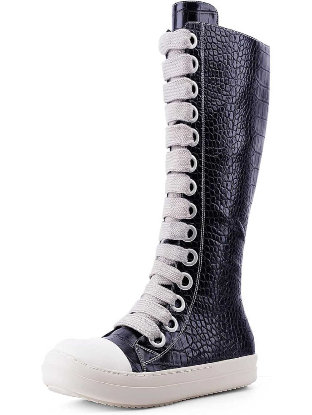 🆕Women's Black Caroco Knee-High School Bicycling Boots Thick Laces Comfort